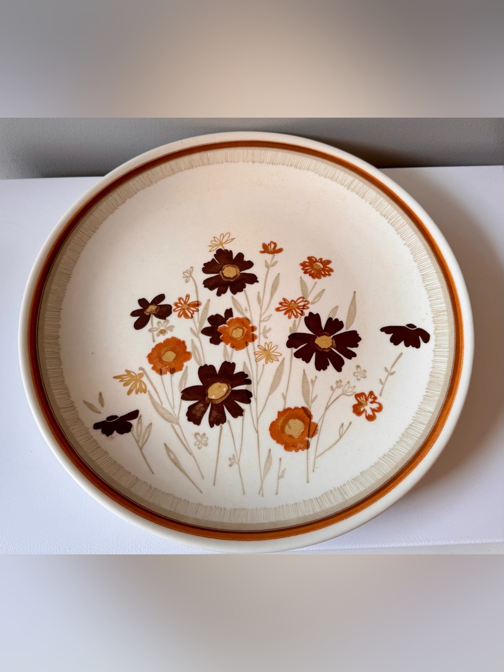 Set of 2 Vintage Royal China Jeannette Sunshine Dinner Plate in Brown & Orange